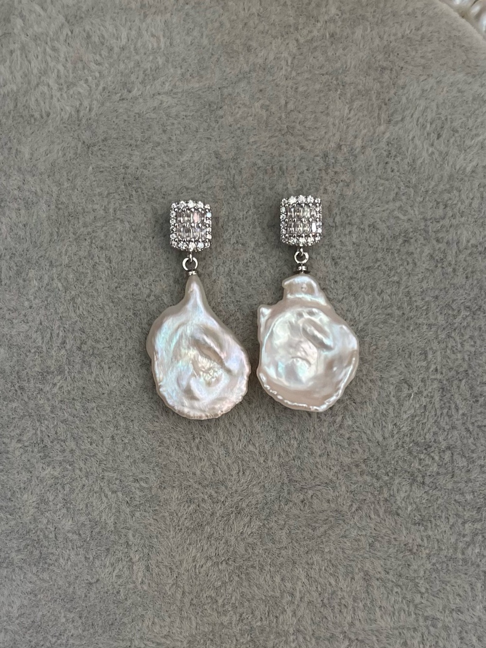 Baroque Pearl Drop Earrings with Crystal Pavé Studs - White 925 silver posts